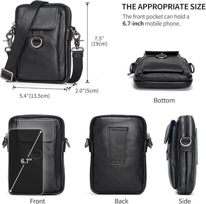 Augus Genuine Leather Small Crossbody Bag Cell Phone Messenger Purse Shoulder Waist Bag for Daily Use for Women and Men