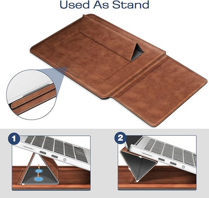 Fintie Sleeve Case for MacBook Air 13.6 A3449 A3240 A3113 A2681, Pro 14 A3427 A3426 A3434 A3401 A3185 A3112 A2992 A2918 A2779 A2442, MacBook Pro/Air/Neo 13 - Slim Bag Cover with Stand, Brown