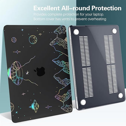 KEROM Clear Black Case for MacBook Pro 13 inch 2022-2016 M2 M1 A2338 A2289 A2251 A2159 A1989 A1706, MacBook Pro 13 inch Clear Case with Design, Plastic Hard Shell Case & Keyboard Cover, Planet