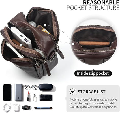Augus Leather Messenger Crossbody Shoulder Bag for Men Work Business Casual Adjustable Straps (Black-1)