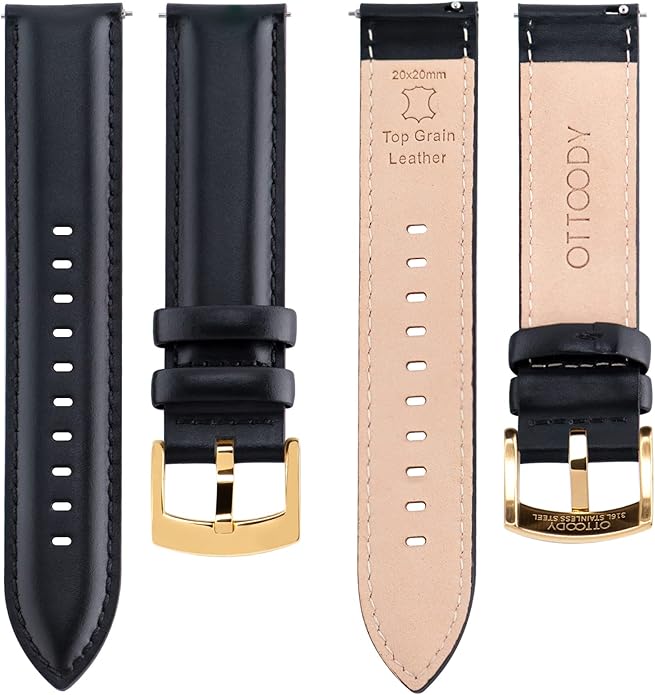 OTTOODY Leather Watch Bands Quick Release, Elegant Top Grain Leather Watch Straps for Men & Women, Choice of Color & Width - 18mm, 19mm, 20mm, 21mm or 22mm Wristbands Bracelet for Watch & Smartwatch