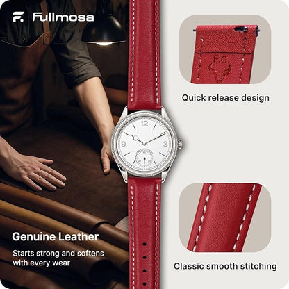 Fullmosa Watch Band, Quick Release Leather Watch Strap for Men Women, Replacement Bands Width 12mm 14mm 16mm 18mm 19mm 20mm 21mm 22mm 24mm