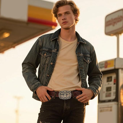 SANSTHS Western Cowboy Ratchet Belts for Men Women Leather Cowboy Belt with Automatic Western Buckle for Jeans Gifts