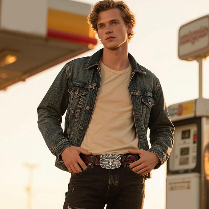 SANSTHS Western Cowboy Ratchet Belts for Men Women Leather Cowboy Belt with Automatic Western Buckle for Jeans Gifts