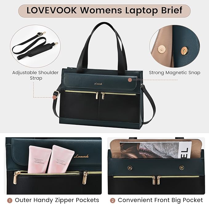 Laptop Bag for Women Leather Laptop Tote Bag Large Computer Bag Waterproof Business Office Work Bag
