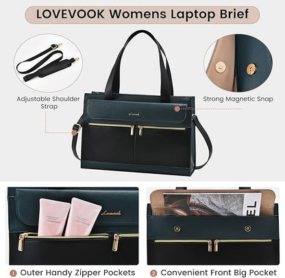 Laptop Bag for Women Leather Laptop Tote Bag Large Computer Bag Waterproof Business Office Work Bag