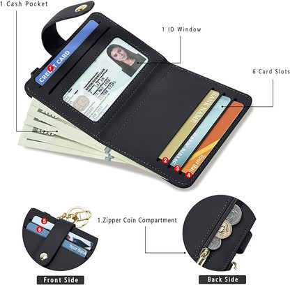 Airkit Small Wallets Woman RFID Blocking Leather Credit Card Holder - with ID Window - Card Wallets for Women - with Zipper Coin Purse - Keychain Wallet