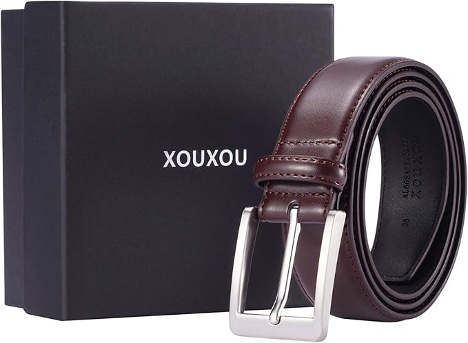 XOUXOU Men's Casual Leather Jeans Belts Classic Work Business Dress Belt with Prong Buckle for Men