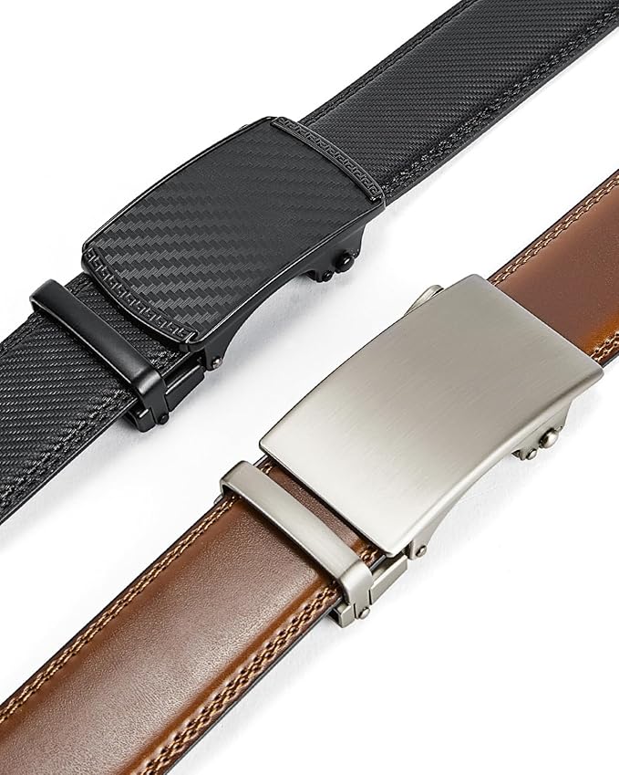 BOSTANTEN Ratchet Leather Belt For Men 2 Pack Dress and Casual with Adjustable Buckle, Trim to Fit