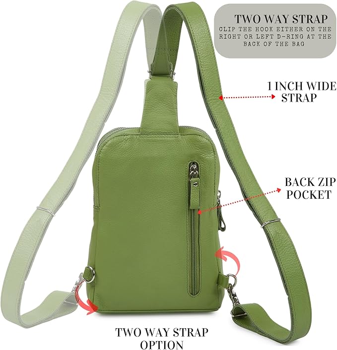 Leather Sling Bag for Women Genuine Crossbody Purse Small Trendy Cross Over Chest with Phone and Credit Card Slots (Sage Nappa)