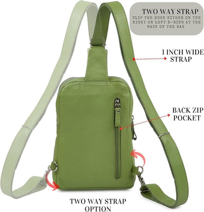 Leather Sling Bag for Women Genuine Crossbody Purse Small Trendy Cross Over Chest with Phone and Credit Card Slots (Sage Nappa)
