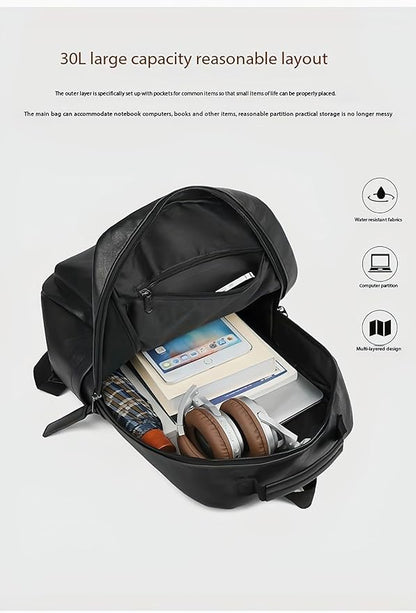 Unisex PU leather laptop bag work business bag hiking backpack leisure day bag university schoolbag (Large,Brown 2)