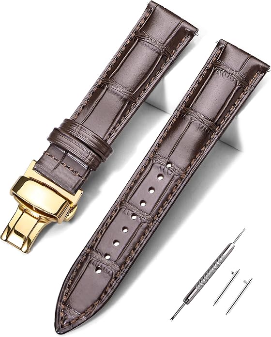 EACHE Croco Design Leather Watch Bands for Men Women,Quick Release Strap with Butterfly Deployment Buckle 18mm 19mm 20mm 21mm 22mm 23mm 24mm