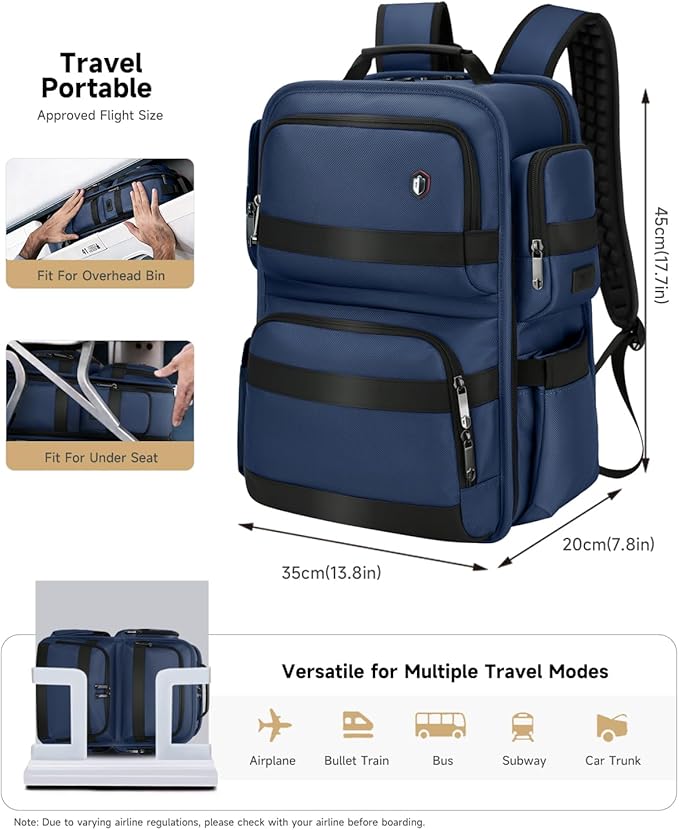 Work Laptop Backpack for Men 17in, USB-C Port Carry On Backpack with Patented Adjustable Width Straps, TSA Dual Laptop Compartments Backpack Travel, Waterproof Business Backpack for Professional, Blue