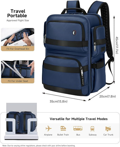Work Laptop Backpack for Men 17in, USB-C Port Carry On Backpack with Patented Adjustable Width Straps, TSA Dual Laptop Compartments Backpack Travel, Waterproof Business Backpack for Professional, Blue