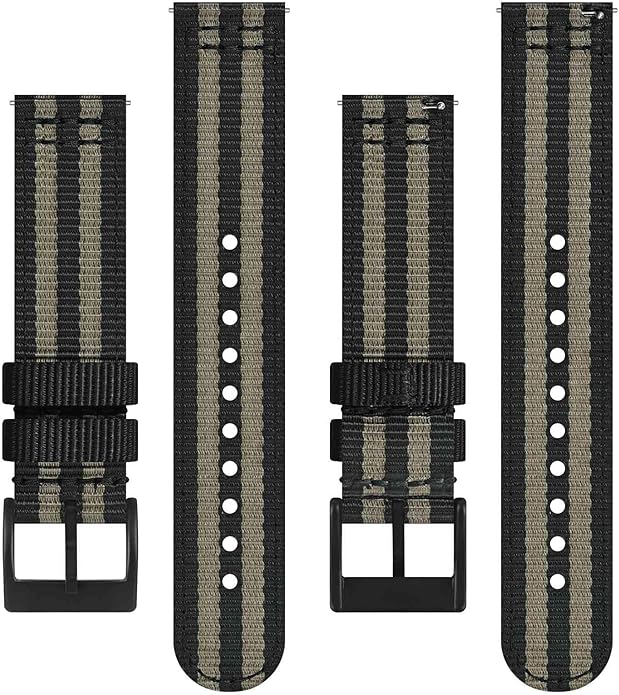 BISONSTRAP Men’s Nylon Watch Bands, Two-Piece Military Watch Straps, Quick Release, Brushed Buckle, Band Width 18mm 19mm 20mm 22mm