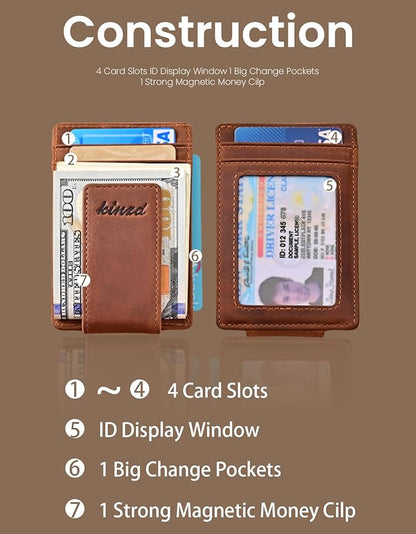 kinzd Money Clip, Front Pocket Wallet, Leather RFID Blocking Strong Magnet thin Wallet | RFID Blocking, Strong Magnet, thin