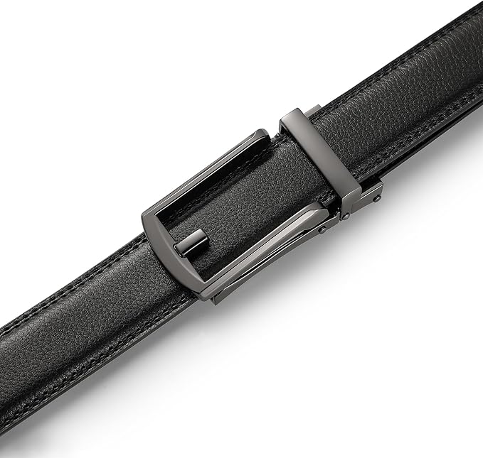 Founders & C Mens Ratchet Belt Leather Click 1 1/4" with Slide Buckle, Casual Dress Belt Adjustable