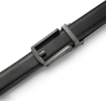 Founders & C Mens Ratchet Belt Leather Click 1 1/4" with Slide Buckle, Casual Dress Belt Adjustable