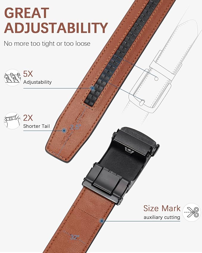 BOSTANTEN Mens Belt Leather Ratchet Belt For Men Dress and Casual with Adjustable Buckle, Trim to Fit