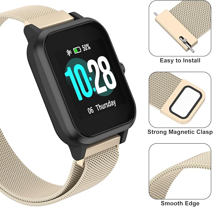 Vanjua 18mm 19mm 20mm 22mm Watch Band Quick Release Replacement Wristbands, Stainless Steel Metal Mesh Loop Adjustable Magnetic Replacement Straps Bands for Men Women