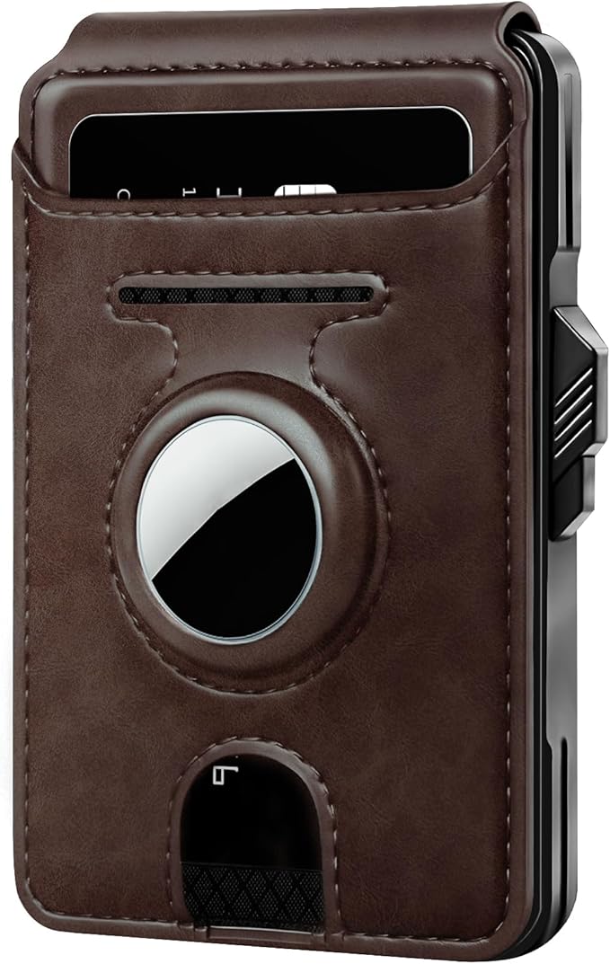 Money Clip Wallet for AirTag - Slim Compact Design, RFID Blocking Pop Up Card Holder for Apple Air Tag & Moto Tag, Minimalist Front Pocket Wallet with ID Window, Holds 11 Cards, Gift for Men
