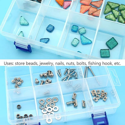 Plastic Compartment Storage Box With Adjustable Divider Removable Grid Compartment for Jewelry Small Accessories Hardware Fitting (8 Grids-Large x 1 Pack)