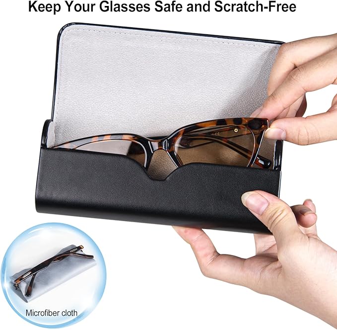 RayLove Glasses Case Hard Shell, Travel Sunglasses Case, Leather Hard Eyeglass Case for Women, Reading Glasses Case for Men