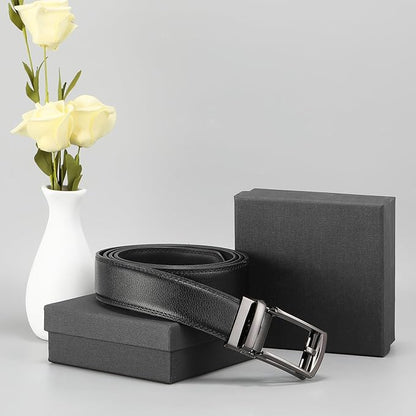 GAEKEAO Ratchet Belt for Men Genuine Leather 1 3/8" - Micro-Adjust Buckle Trim to Fit Dress Belt Casual to Formal Gift Boxed