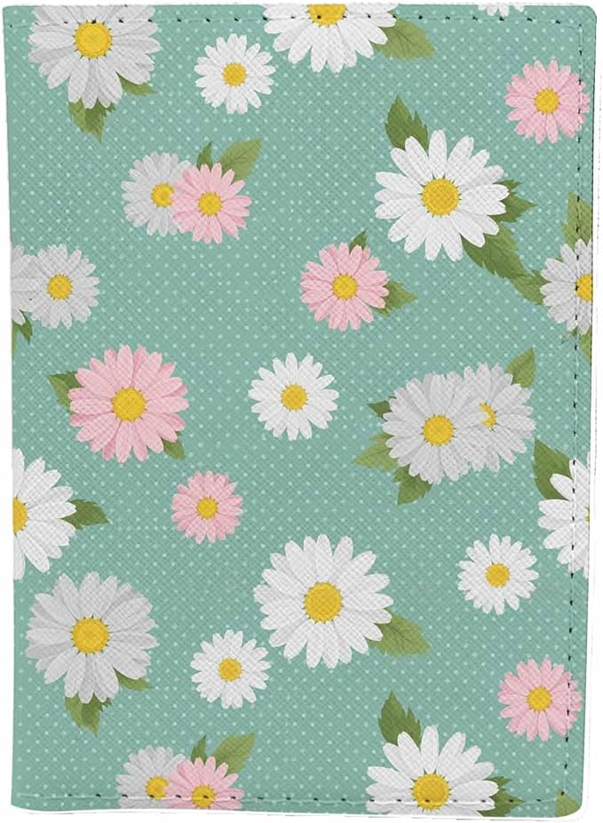 Daisy Passport Holder for Travel Vintage Ditsy Flower Dots PU Leather Passport Cover Wallet Cute Passport Card Holder for Women and Men