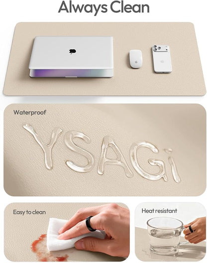 YSAGi Leather Desk Protector, Office Mat, Large Mouse Mat, Non-Slip PU Leather Blotter, Laptop Desk, Waterproof Writing Pad for Office and Home (Eggshell, 35.4" x 17")
