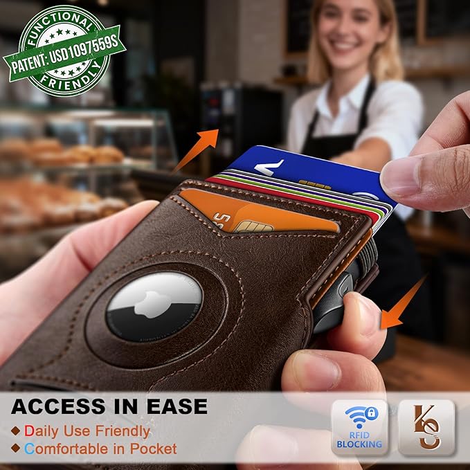 KEMISANT Airtag Wallet Men Gift,Mens Slim Front Pocket Wallet Money Clip Standard or Apple Airtag Use 3.8"×2.8"×0.9"