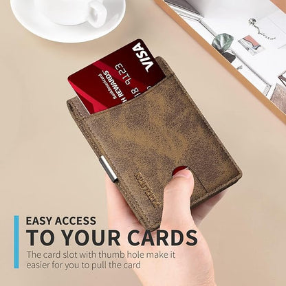 RUNBOX Slim Money Clip Wallets for Men RFID Blocking 11 Card Holder Minimalist Small Leather Bifold Men's Front Pocket Wallet Gift Box