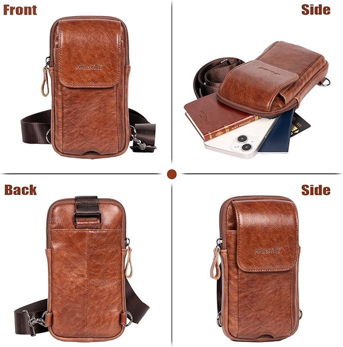 Small Crossbody Bag for Men Women - Genuine Leather Mini Sling Bag with Charging Port