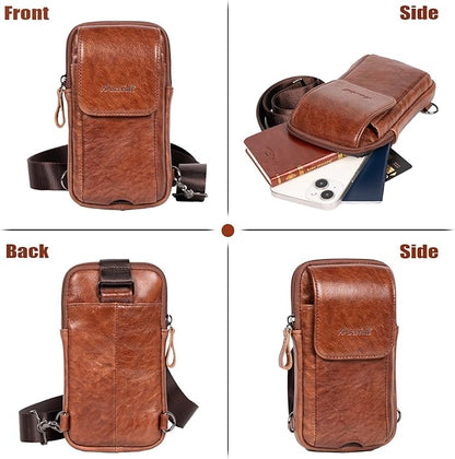 Small Crossbody Bag for Men Women - Genuine Leather Mini Sling Bag with Charging Port