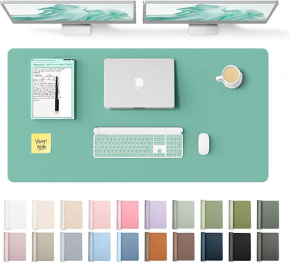 YSAGi Leather Desk Protector, Office Mat, Large Mouse Mat, Non-Slip PU Leather Blotter, Laptop Desk Pad, Waterproof Writing Pad for Office and Home (Green-Blue, 47.2" x 23.6")