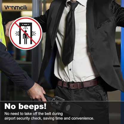 VONMELLI Nickel Free Leather Belt for Men, Non Metal TSA Approved Men’s Belt for Jeans with Hypoallergenic Buckle