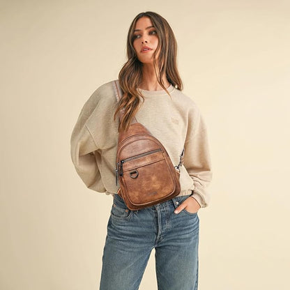 Leresas 7L Sling Bag for Women Men Vegan Leather Crossbody Bags Fanny Pack Purse Backpack Over Shoulder Bag Travel Anti Theft