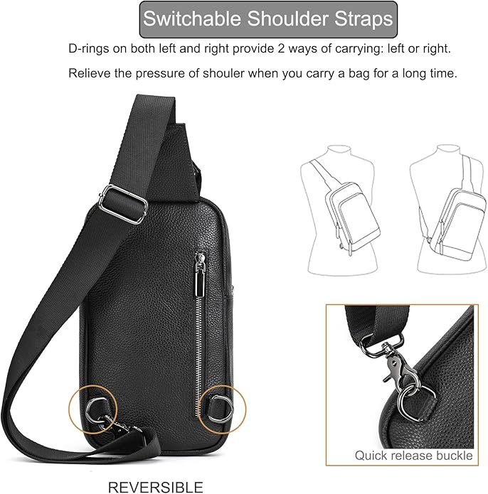 LUUFAN Men's Genuine Leather Sling Bag Chest Shoulder Backpack Crossbody Bag for Casual Sports Hiking Running Travel