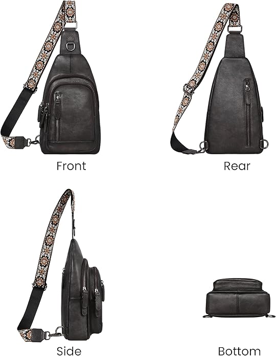 HESHE Leather Sling Bag for Women Crossbody Bags with Multi-Pocket Stylish Fanny Packs for Travel Chest Bag