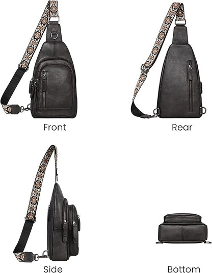HESHE Leather Sling Bag for Women Crossbody Bags with Multi-Pocket Stylish Fanny Packs for Travel Chest Bag