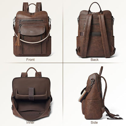 Shrrie Laptop Backpack for Women 15.6 inch,Travel Leather Backpack Purse Nurse Teacher Carry on Backpack Computer Bag,Professional Water-Resistant College Business Work Casual Daypack,Brown