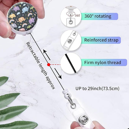 2 Pack Badge Reels Holder Retractable with ID Clip for Nurse Name Tag Card Nursing for Doctor Teacher Student Employee Office Medical Work (Funny Elephants)