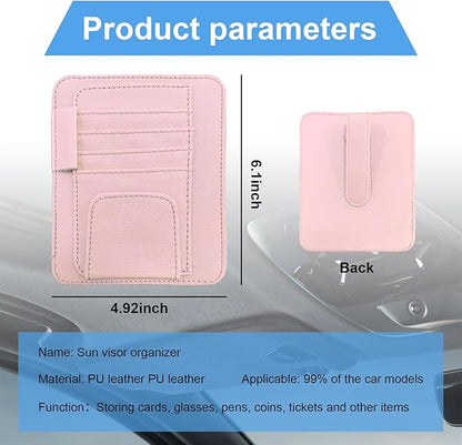 Augeny Car Sun Visor Organizer, Small Auto Visor Organizer and Storage, Registration and Document Holder, Vehicle Accessories for Sunglasses, Document, Card, Pen, Driver License (Pink)