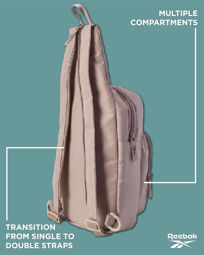Reebok Unisex Crossbody Sling Bags – Compact Convertible Strap Cross Body Bag Travel Sling Bag - Gym & Travel Essential, Cosmos Mocha