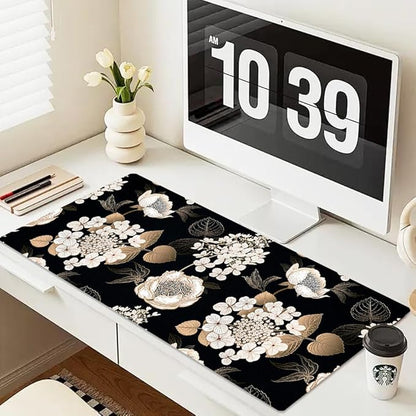Large Desk Mat, Dual Side PU Leather Waterproof Mousepad Desk Pad, Desk Protector Writing Pads Desk Accessories for Office and Home (C-Black Gold Flower, 35.5''X15.8'')