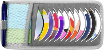 salbsever Cd Car Holder, Large Capacity CD Visor Holders for Car DVD Storage Case with 12 Disc Sleeves 1 Mesh Pocket 1 Pen Holder and Elastic Band Grey