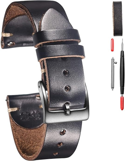 hemsut h Leather Watch Bands for Men, Horween Quick Release Leather Watch Strap Vintage Watch Replacement Wrap of 18mm, 20mm, 22mm