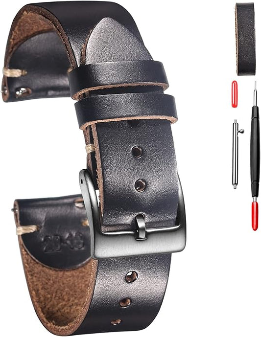hemsut h Leather Watch Bands for Men, Horween Quick Release Leather Watch Strap Vintage Watch Replacement Wrap of 18mm, 20mm, 22mm