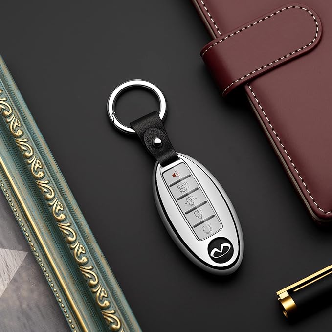Compatible with Nissan Key Fob Cover Altima Maxima Rogue Armada Pathfinder Compatible with Infiniti Key Fob Cover Silver TPU Protector Car Key Holder Case Accessories